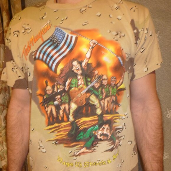 Vintage  Ted Nugent by ROTHCO Men's 2003 Nuge Shock & Awe Tour  T-Shirt Tan XXL - Picture 4 of 6